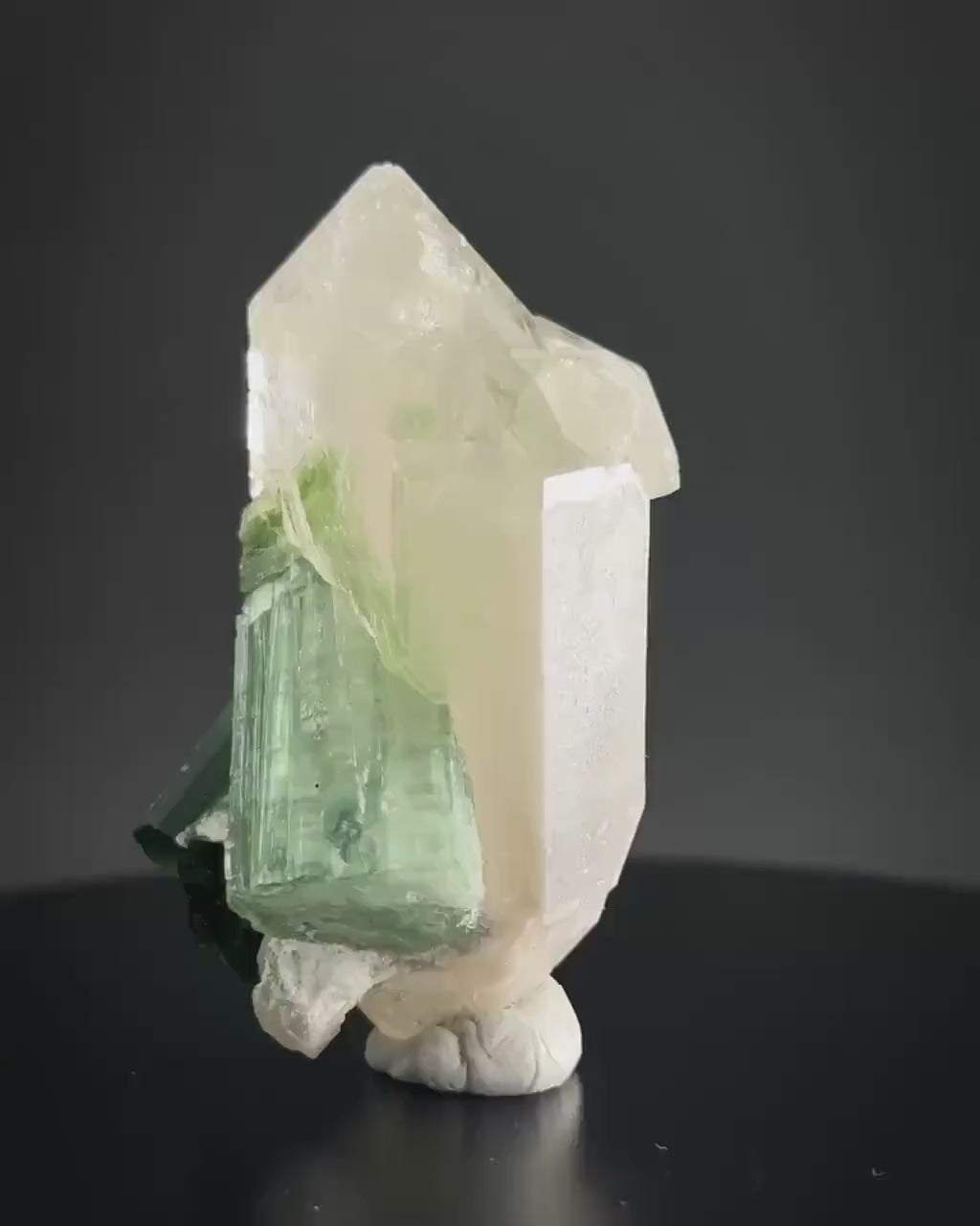 Elbaite Tourmaline on Double Terminated Quartz | Natural Green Crystal, Mineral Specimen from Pakistan