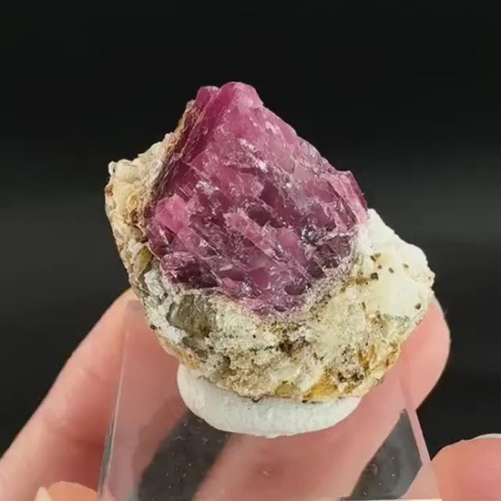 Spinel on Calcite Matrix | Natural red UV reactive crystal, mineral specimen from Afghanistan