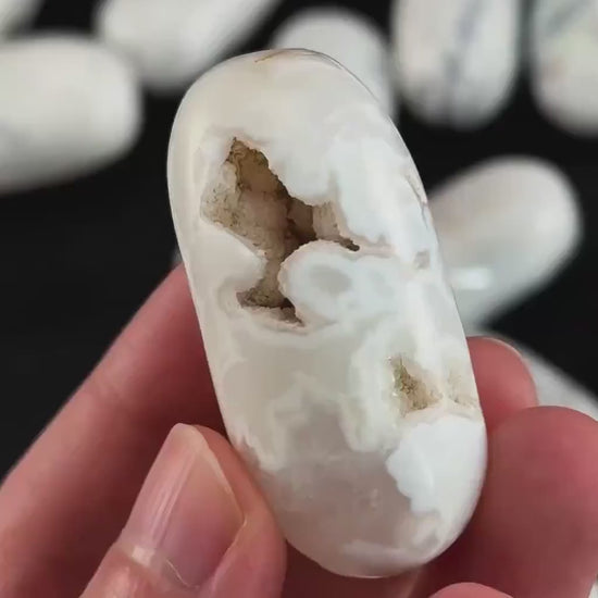 ONE Polished Snow Agate, white agate, tumbled snow agate