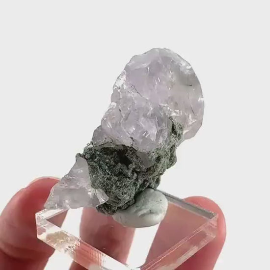 Fluorapatite with Actinolite Inclusions | natural purple crystal, mineral specimen from Pakistan