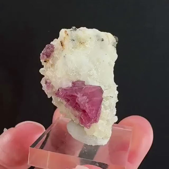 Spinel & Orange Titanite on Calcite Matrix | Natural red UV reactive crystal, mineral specimen from Afghanistan