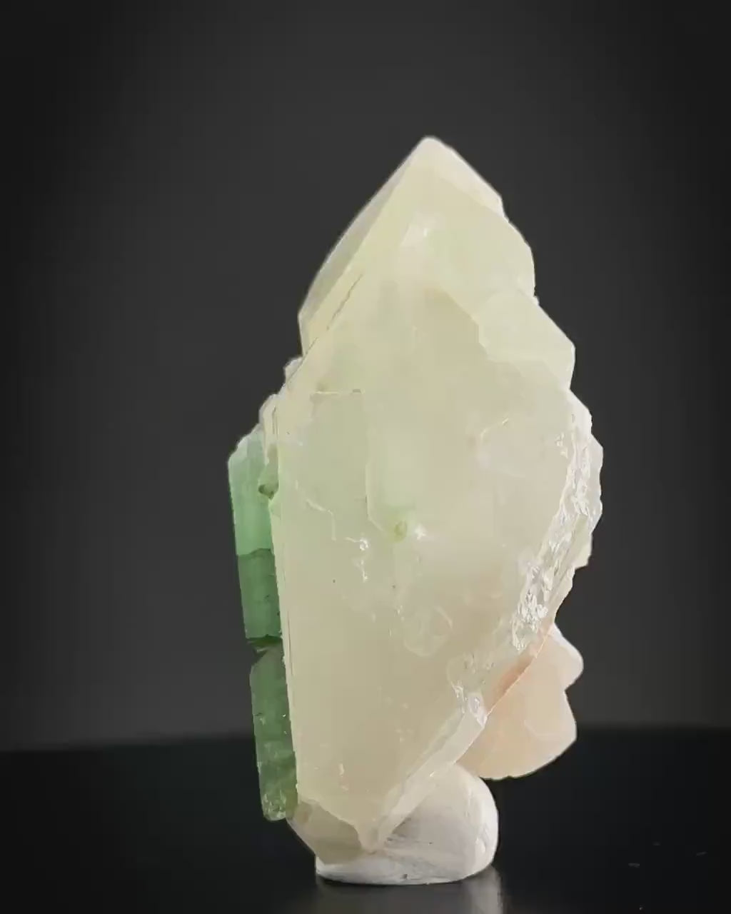 Elbaite Tourmaline on Double Terminated Quartz | Natural Green Crystal, Mineral Specimen from Pakistan