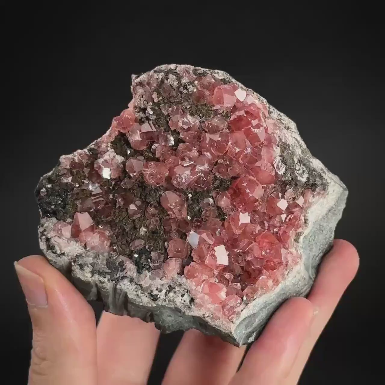 Rhodochrosite on Matrix | natural rhodochrosite crystal, rare mineral specimen from Peru