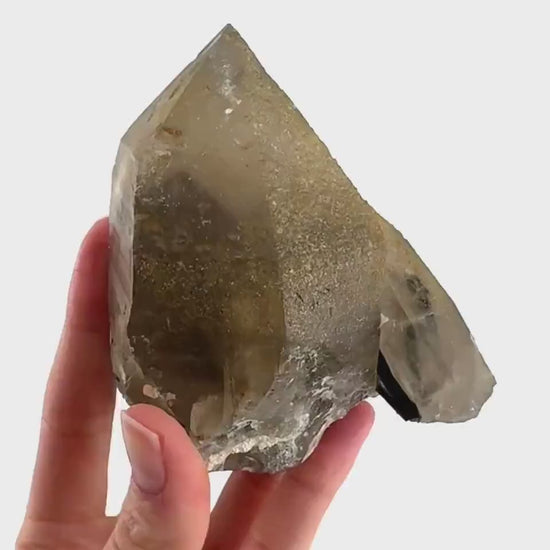 Black Tourmaline on Smoky Quartz | schorl crystal cluster, mineral specimen from Namibia