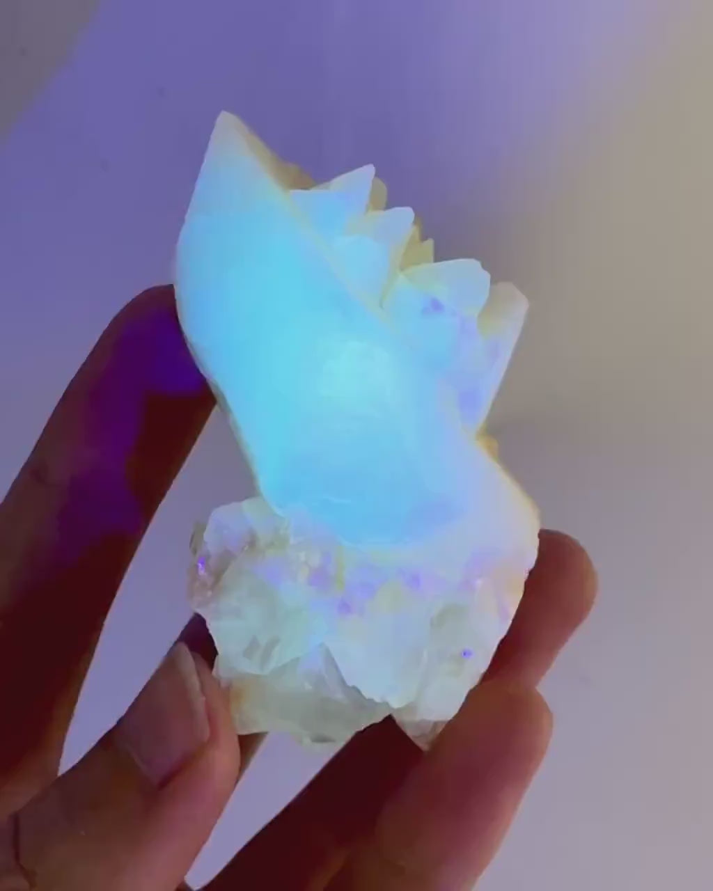 Fluorescent Calcite | UV-reactive raw crystal cluster, natural mineral specimen