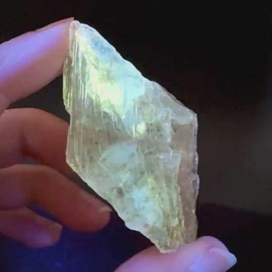 Hourglass Selenite | Phosphorescent UV Reactive Gypsum Crystal from Canada