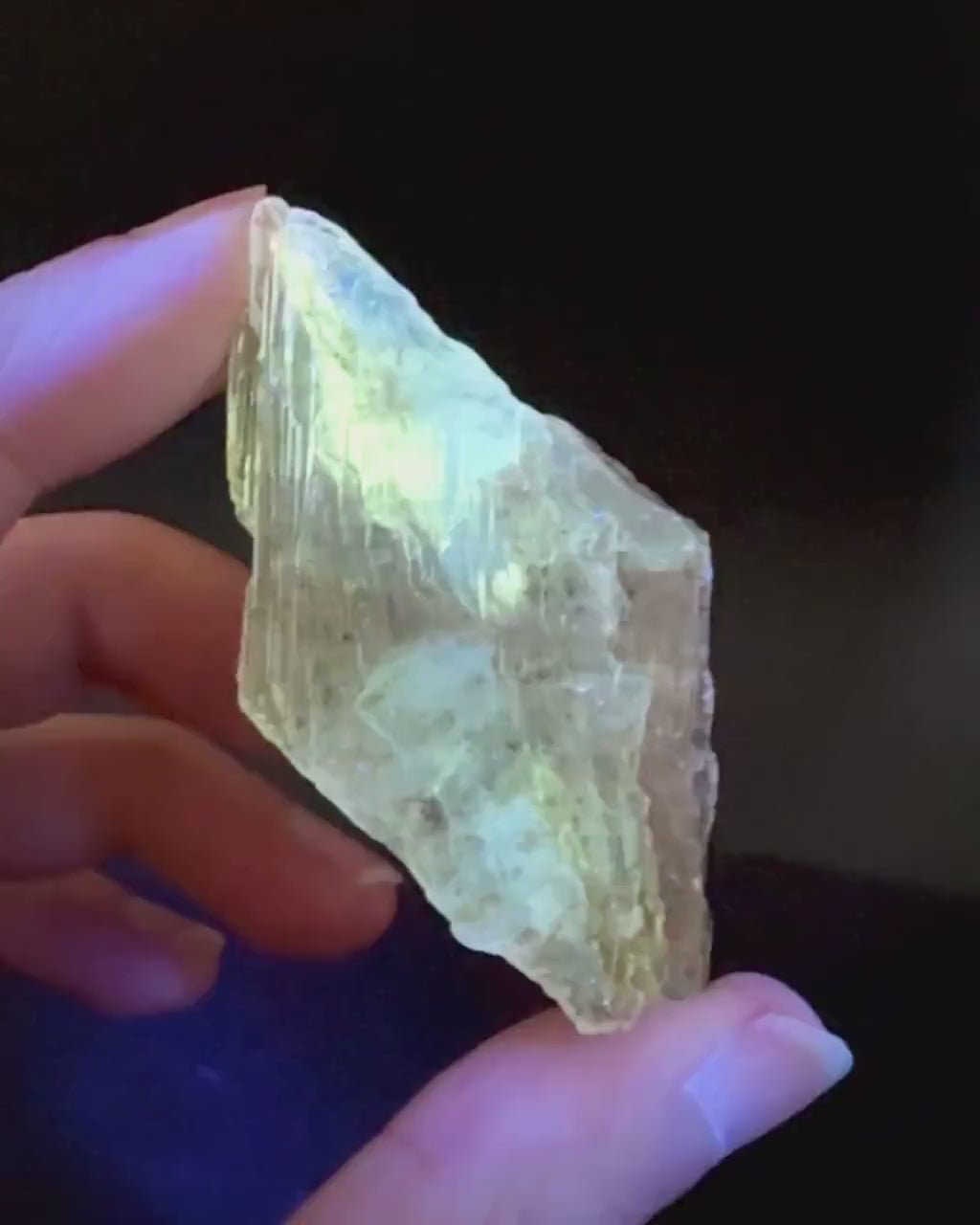 Hourglass Selenite | Phosphorescent UV Reactive Gypsum Crystal from Canada