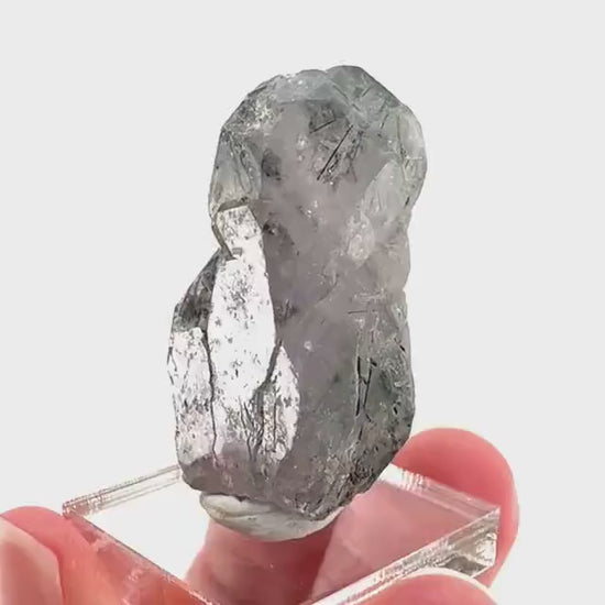 Fluorapatite with Actinolite Inclusions | natural purple crystal, mineral specimen from Pakistan