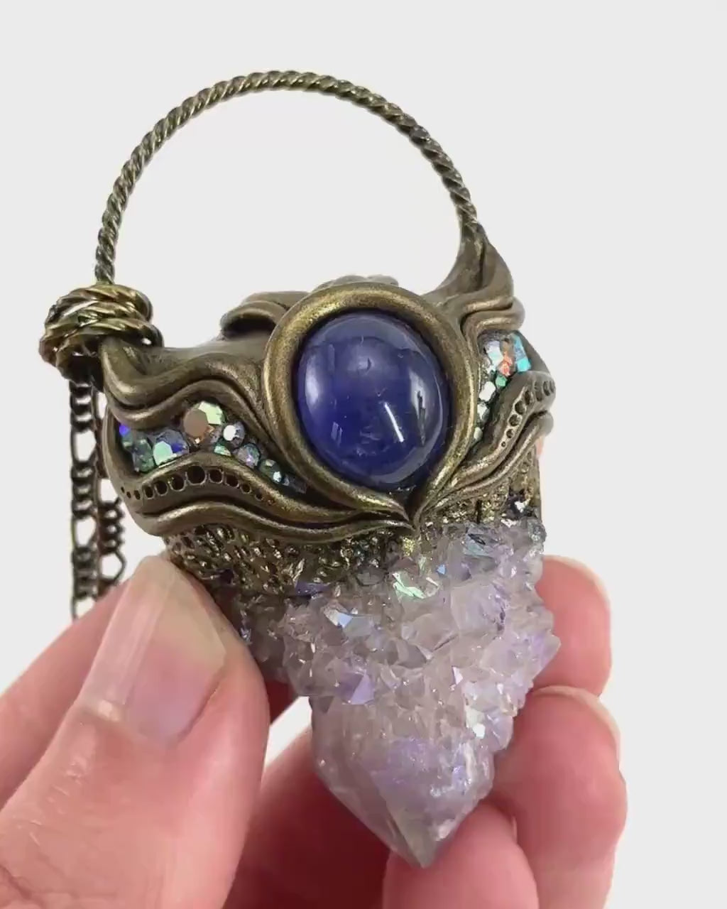 Aura Spirit Quartz & Tanzanite Necklace, crystal pendant, gemstone necklace