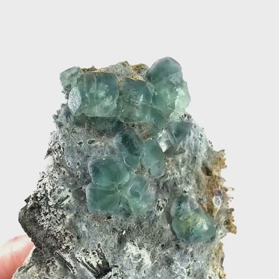 Fluorite, Foitite & Quartz on Feldspar | blue crystal cluster, Erongo mineral specimen