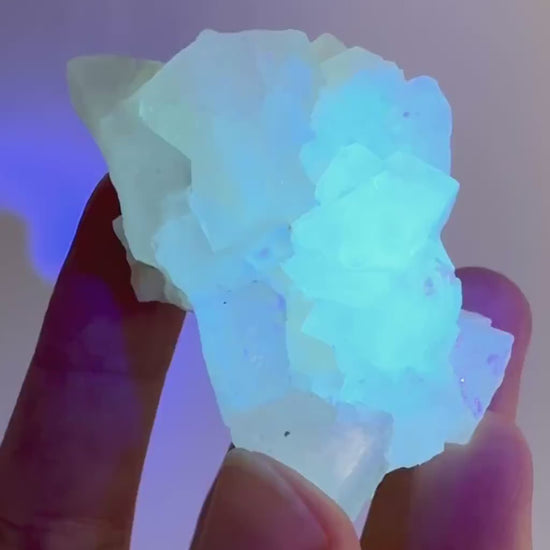 Fluorescent Calcite | UV-reactive raw crystal cluster, natural mineral specimen