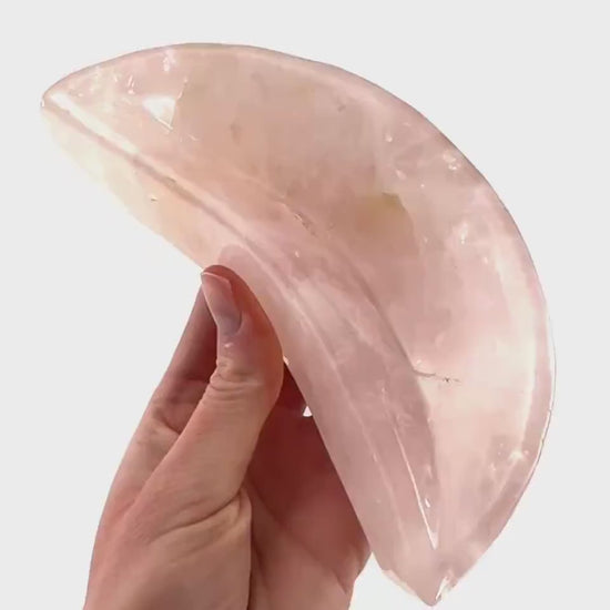 Rose Quartz Moon Bowl | Polished Crystal Trinket Dish