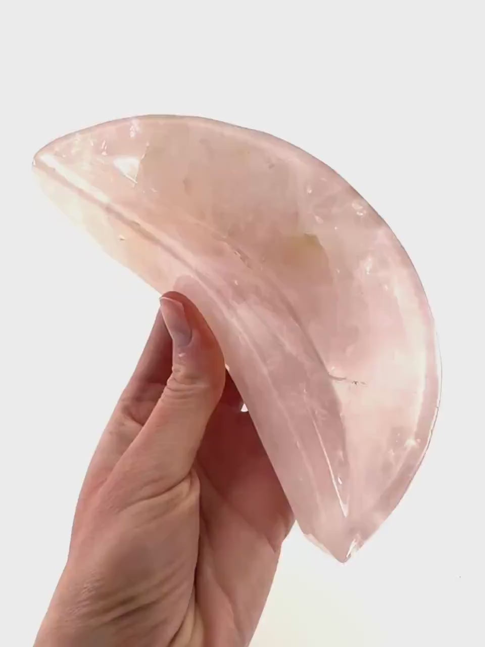 Rose Quartz Moon Bowl | Polished Crystal Trinket Dish