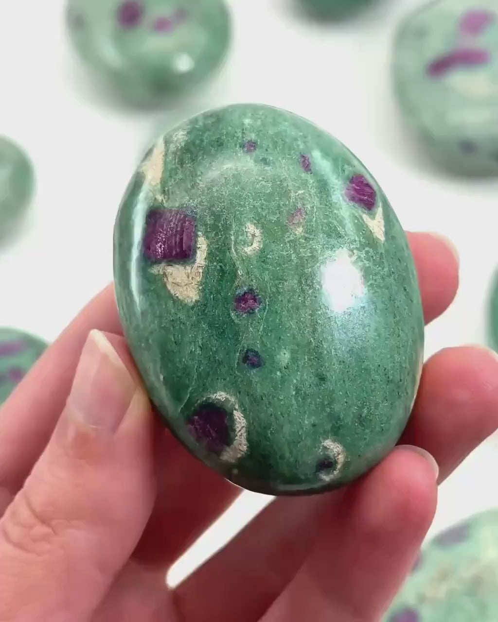 Ruby in Fuchsite Palm Stone | Polished Green and Pink Crystal (Heart & Root Chakra)