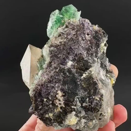 Fluorite w/ Smoky Quartz | green crystal, mineral specimen from Erongo, Namibia