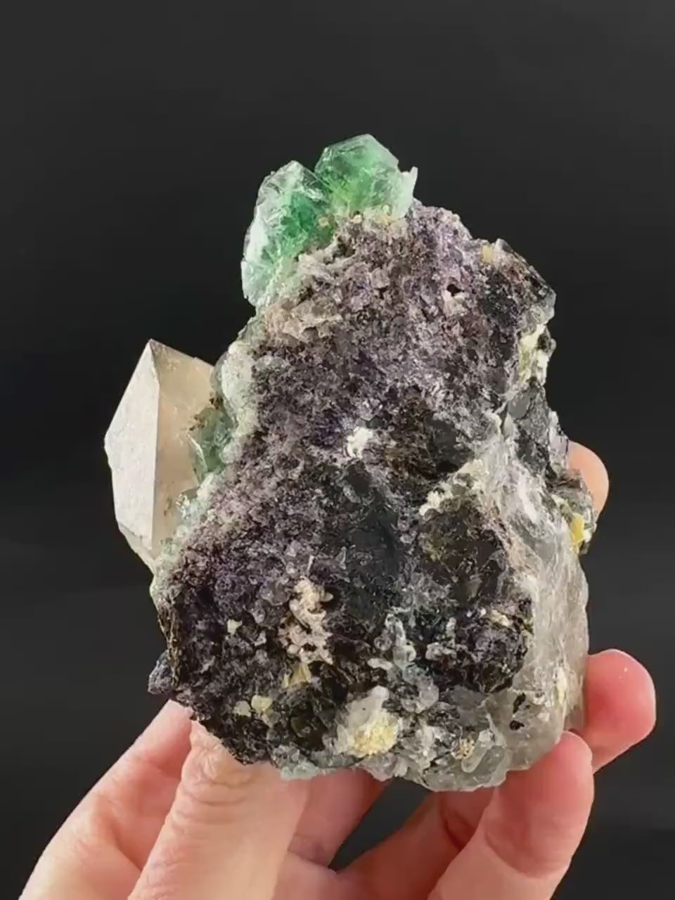 Fluorite w/ Smoky Quartz | green crystal, mineral specimen from Erongo, Namibia