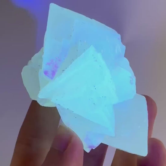 Fluorescent Calcite | UV-reactive raw crystal cluster, natural mineral specimen