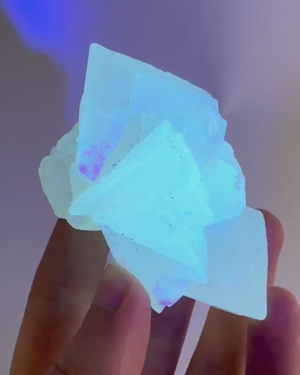 Fluorescent Calcite | UV-reactive raw crystal cluster, natural mineral specimen