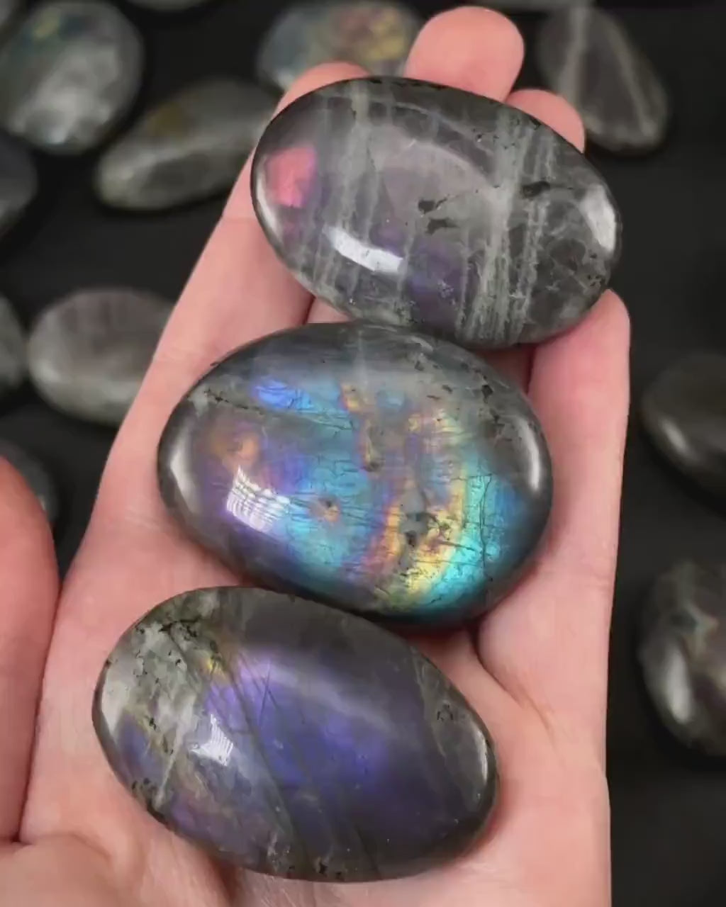 Purple/ Pink Labradorite Palm Stone, labradorite palmstone, purple labradorite, flashy labradorite, palm stones