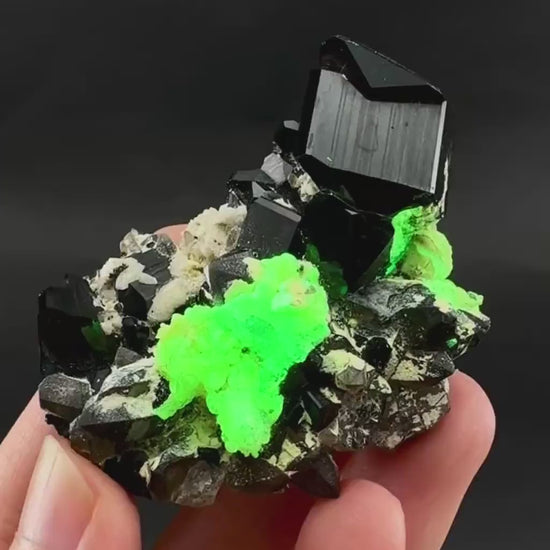 UV Reactive Hyalite Opal on Black Tourmaline | Fluorescent Mineral Specimen from Namibia