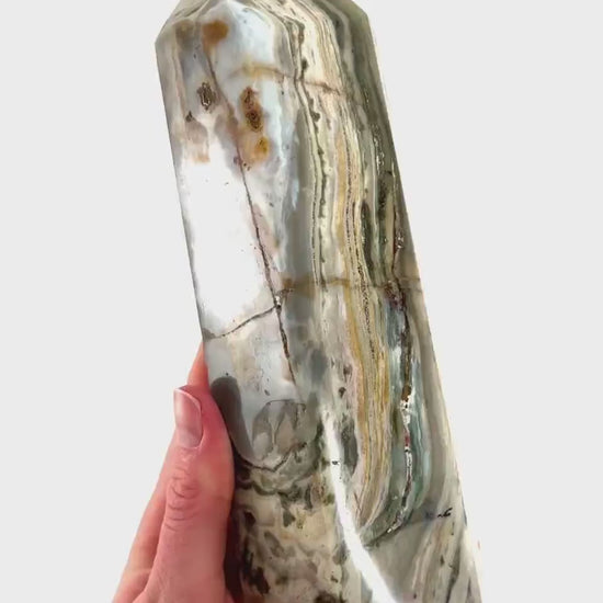 Ocean Jasper Point, orbicular jasper point, crystal point, ocean jasper crystal, orbicular jasper
