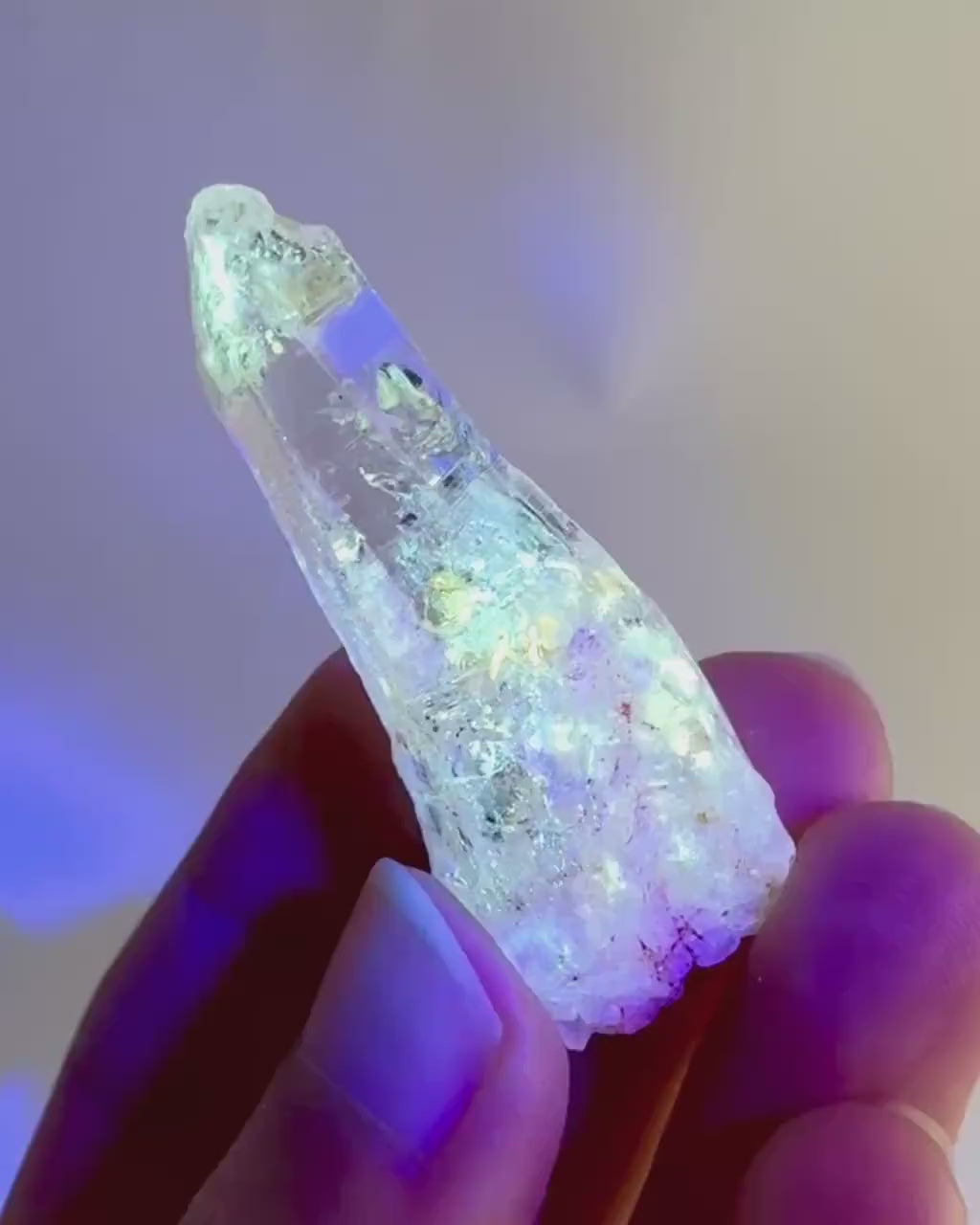 Firefly Petroleum Quartz | UV reactive crystal, fluorescent mineral from Madagascar