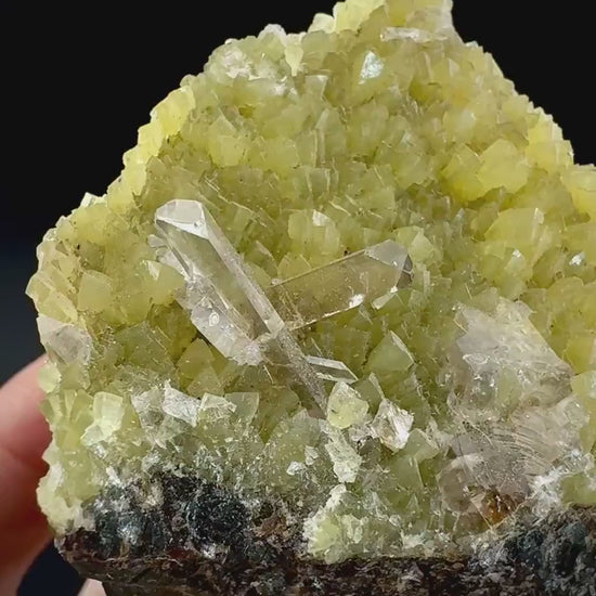 Barite on Yellow Calcite (Montana, USA) | UV reactive crystal cluster, mineral specimen
