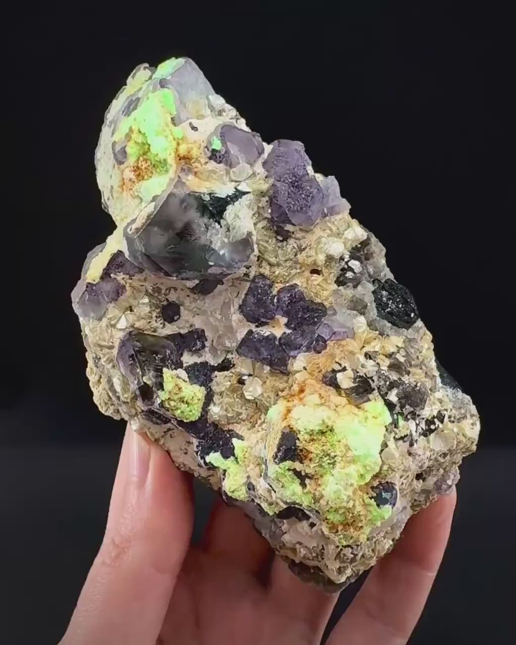 Fluorite w/ Hyalite Opal (Namibia) | UV reactive Hyalite Opal on fluorite crystal, mineral specimen