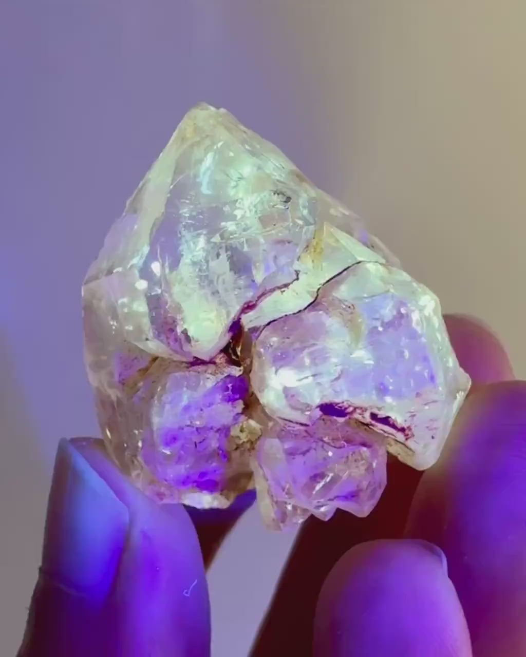 Firefly Petroleum Quartz | UV reactive crystal, fluorescent mineral from Madagascar
