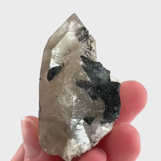 Black Tourmaline on Smoky Quartz | schorl crystal cluster, mineral specimen from Namibia
