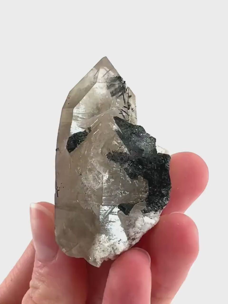 Black Tourmaline on Smoky Quartz | schorl crystal cluster, mineral specimen from Namibia