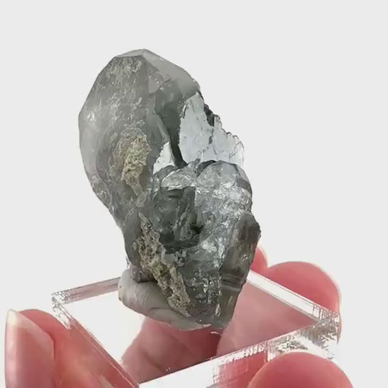 Fluorapatite with Actinolite Inclusions | natural purple crystal, mineral specimen from Pakistan