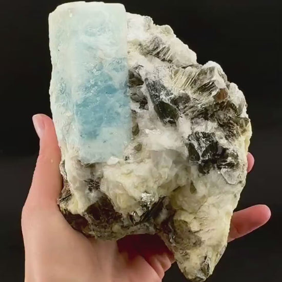 Aquamarine w/ Muscovite & Albite (Pakistan) | natural aquamarine crystal, mineral specimen
