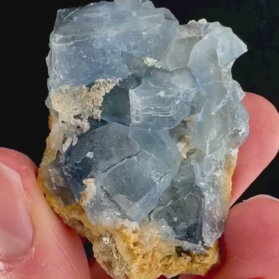 Blue Celestite on Calcite (Afghanistan), terminated celestite cluster, dark blue celestite, mineral specimen, natural celestite