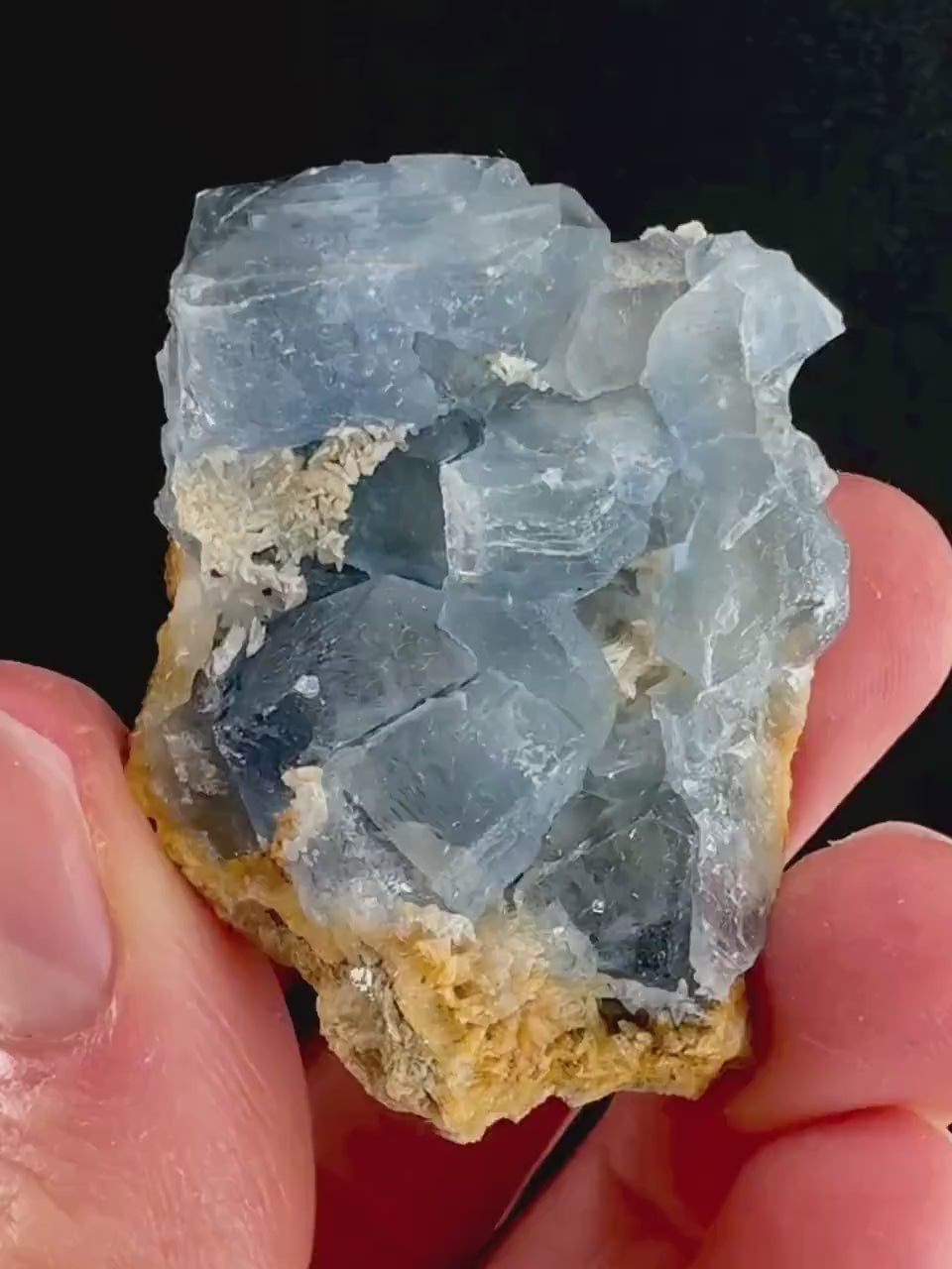 Blue Celestite on Calcite (Afghanistan), terminated celestite cluster, dark blue celestite, mineral specimen, natural celestite