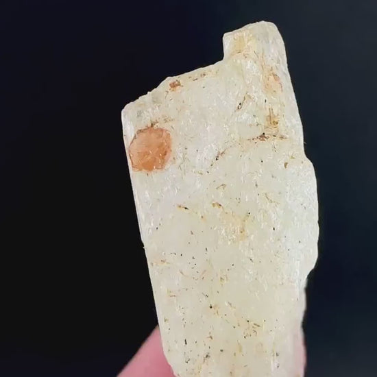 Rare! Spessartine Garnet on Kunzite (Pakistan) | orange garnet on kunzite, kunzite crystal, kunzite specimen, rare crystals, rare minerals