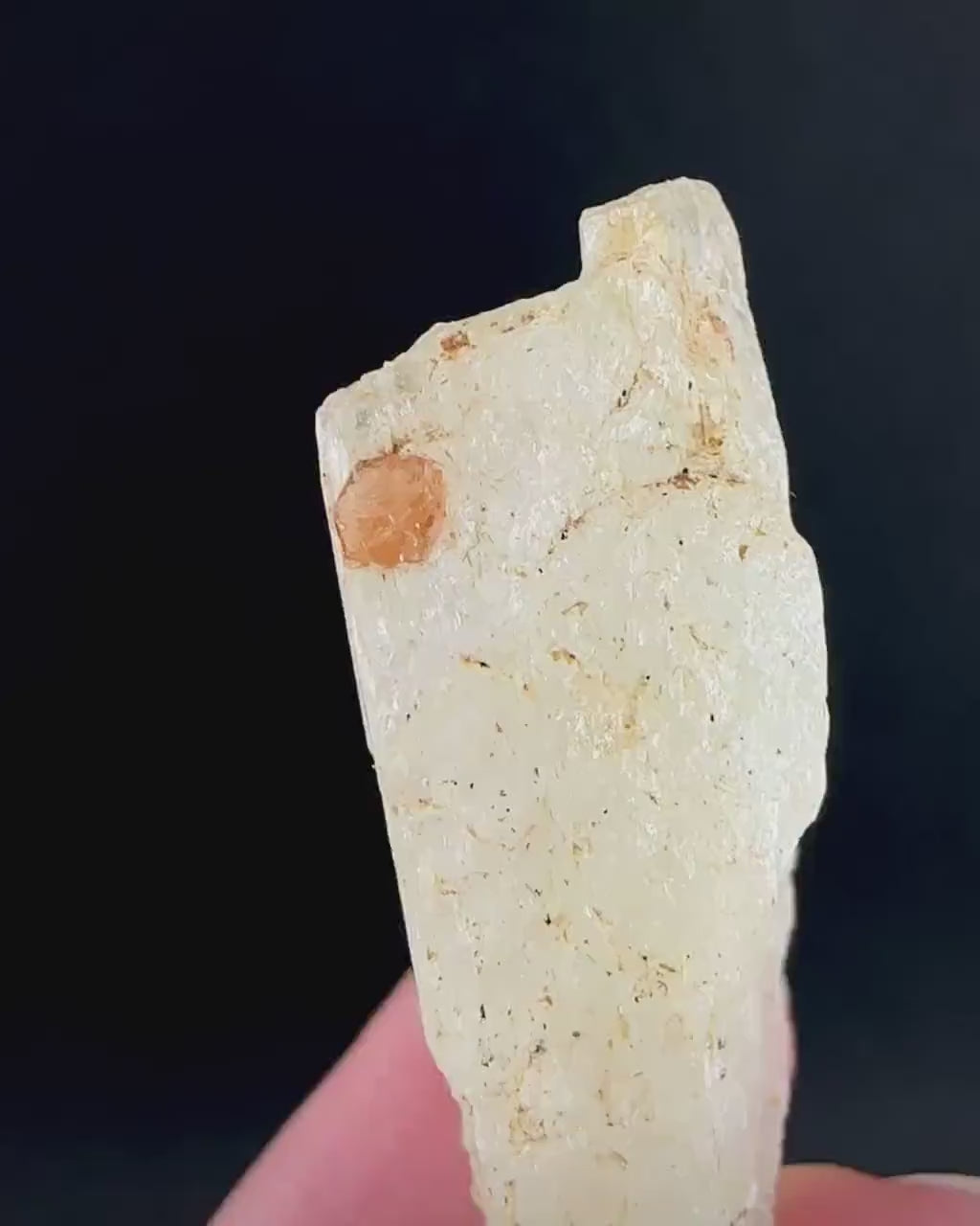 Rare! Spessartine Garnet on Kunzite (Pakistan) | orange garnet on kunzite, kunzite crystal, kunzite specimen, rare crystals, rare minerals