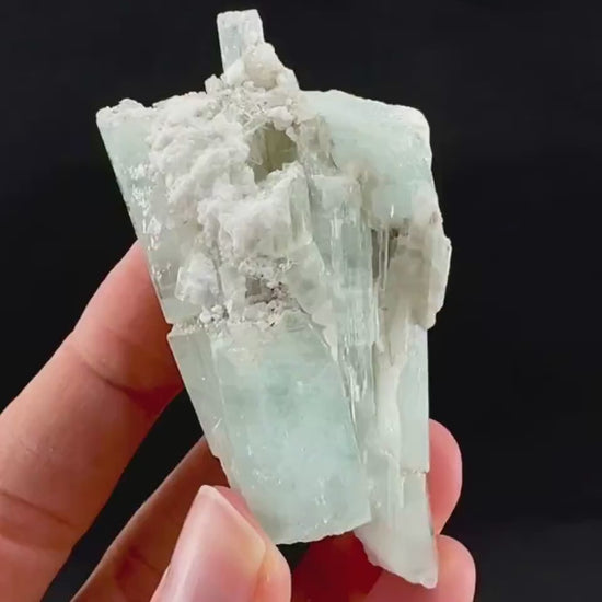 Aquamarine w/ Albite (Pakistan) | natural aquamarine crystal, mineral specimen