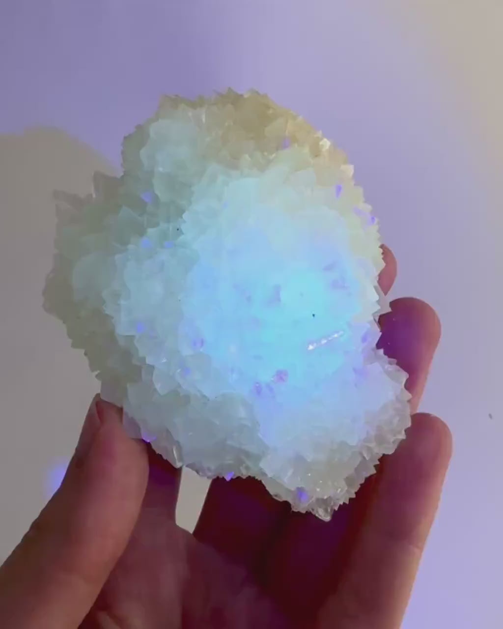Fluorescent Calcite | UV-reactive raw crystal cluster, natural mineral specimen