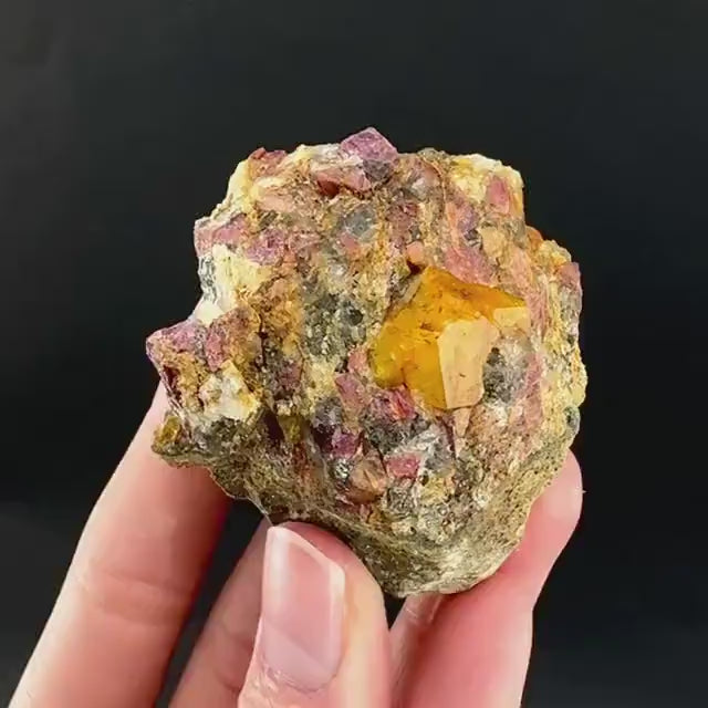 Londonite with Liddicoatite | yellow & pink crystal, rare mineral specimen from Madagascar